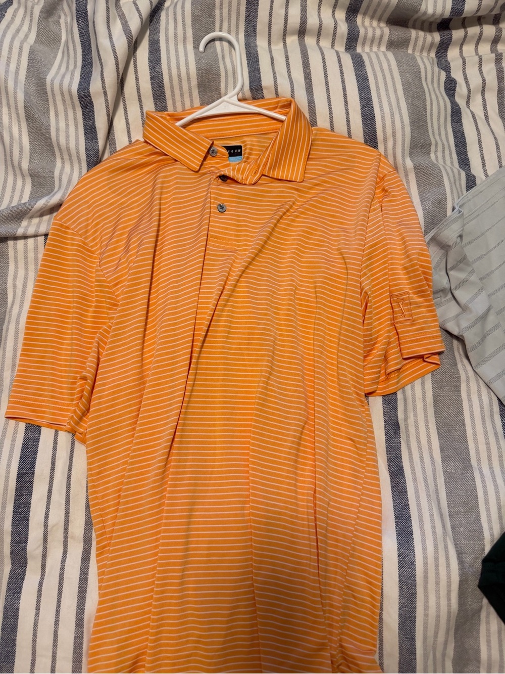 PGA Tour Orange & White Striped Short-Sleeve Polo